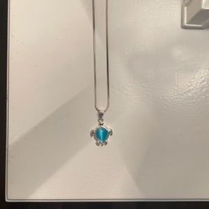 royal blue turtle and silver chain necklace